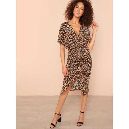Cocktail & Party Dresses | Shop Women's Multicolor Twist Split Front Leopard Print Dress at Fashiontage | 966e5efa-0-color-multicolor-size-xs