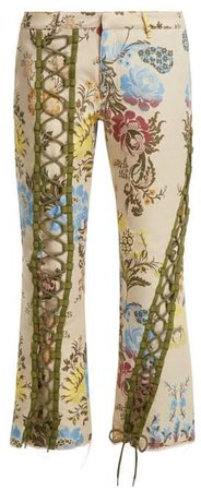Marques'almeida - Lace Up Floral Jacquard Trousers - Womens - Cream Multi