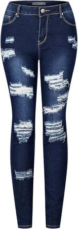 2LUV Women's Trendy Colored Distressed Skinny Jeans, Denim Blue1, 7 at Amazon Women's Jeans store