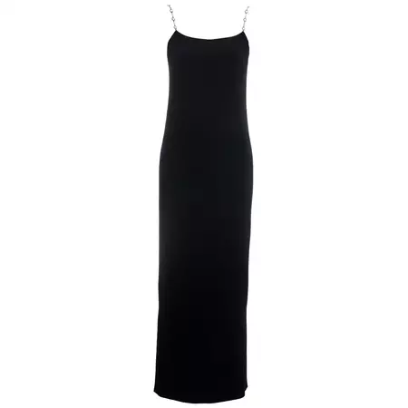 Chanel black silk column dress with crystal shoulder straps, ss 1998 For Sale at 1stDibs