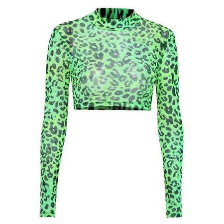 Green Leopard Print Mesh Crop Top