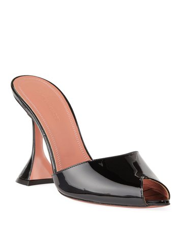Amina Muaddi Tina Slide Patent Peep-Toe Slippers | Neiman Marcus
