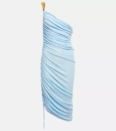 One Shoulder Ruched Midi Dress in Blue - Bottega Veneta | Mytheresa