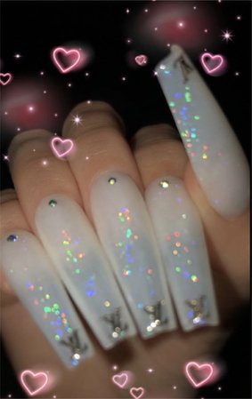 White Glitter LV Nails