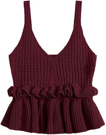 SweatyRocks Women's Casual Knit Top Sleeveless Ruffle Hem V Neck Peplum Crop Tank Top at Amazon Women’s Clothing store