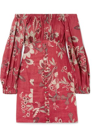 Zimmermann | Juno off-the-shoulder floral-print linen mini dress | NET-A-PORTER.COM