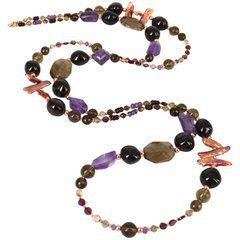 Botswana Agate Cobra Agate Smokey Quartz Pearl Onyx Long Silver Necklace For Sale at 1stdibs