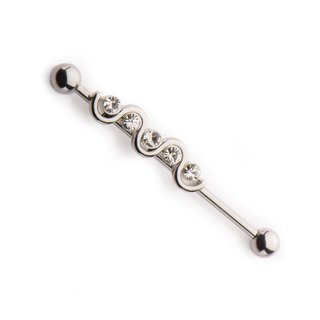 Barbell Piercing - Industrial - Silver - Crystals - Wave