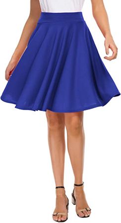 EXCHIC Women's Casual Stretchy Flared Mini Skater Skirt Basic A-Line Pleated Midi Skirt (M, Royal Blue) at Amazon Women’s Clothing store