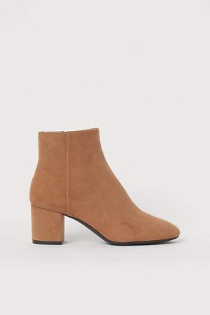 Block-heeled Ankle Boots - Beige