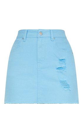 Baby Blue Distressed Denim Mini Skirt | PrettyLittleThing USA