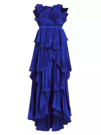 Shop Amur Strapless Scallop Pleated Gown | Saks Fifth Avenue