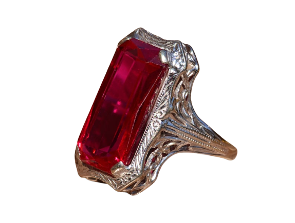 Art Deco Filigree Ring set with Lab Created Ruby