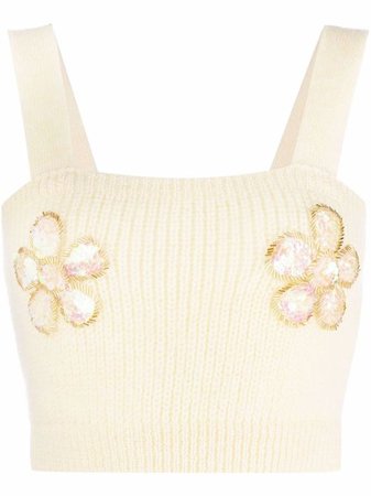 Shop Alessandra Rich cropped floral-applique mohair-blend top with Express Delivery - FARFETCH