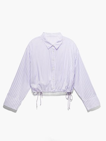 Coastal Stripe Woven Voile Sleep Crop Shirt with Drawstring in Multi & Purple | SAVAGE X FENTY