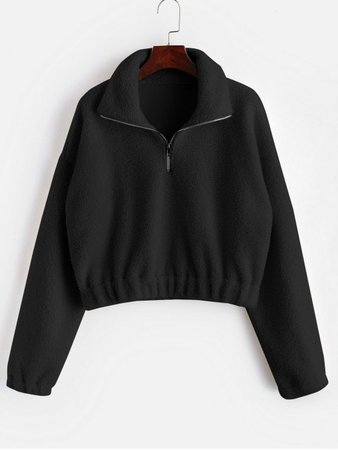 [48% OFF] [HOT] 2019 Half Zip Plain Faux Fur Sweatshirt In BLACK S | ZAFUL