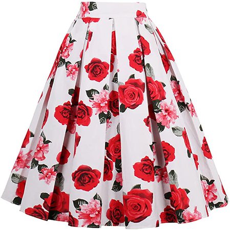 Dressever Women's Vintage A-line Printed Pleated Flared Midi Skirts Dot 2 Small at Amazon Women’s Clothing store