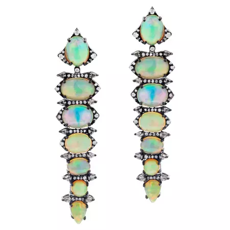 Gemistry Victorian 11.64cttw Diamond and Ethiopian Opal Drop Earrings For Sale at 1stDibs