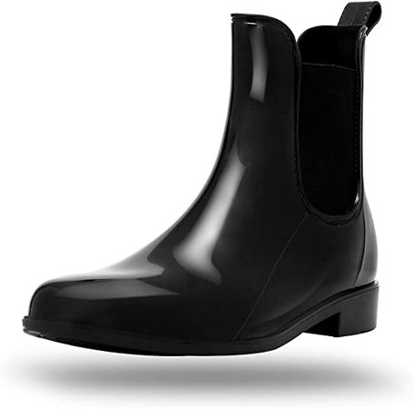 Amazon.com | babaka Rain Boots for Women Waterproof Ankle Rain Shoes for Ladies Chelsea Boots Black Polished Size 11 | Rain Footwear