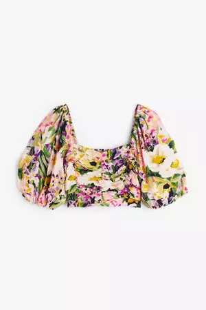 Puff sleeve Cropped top light pink floral H&M fancy