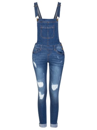Made by Olivia - Made by Olivia Women's Casual Destroyed Overalls w/ Rolled Cuffs Medium Denim S - Walmart.com
