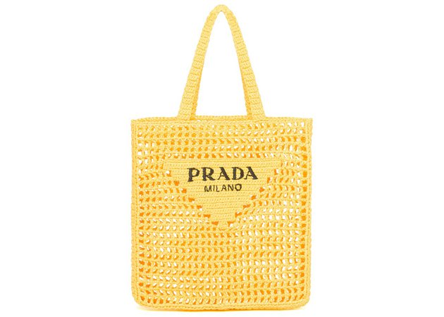 prada yellow beach raffia bag