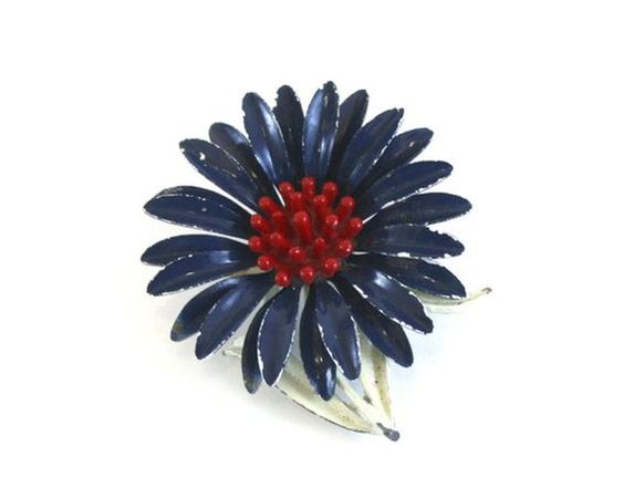 Vintage Mod Red, White, and Blue Flower Brooch