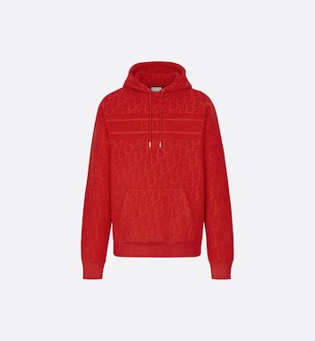 Oversized Hooded Sweatshirt with Dior Oblique Motif Red Terry Cotton Jacquard - Ready-to-Wear - Man | DIOR