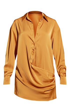 Chartreuse Cowl Draped Satin Shirt Dress | PrettyLittleThing USA