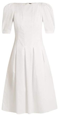 Puff Sleeved Cotton Midi Dress - Womens - White