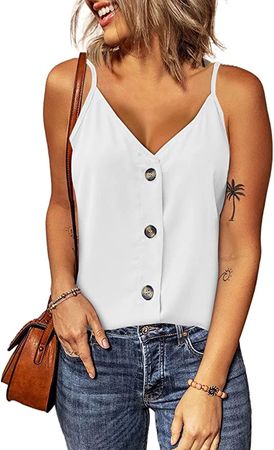 Amazon.com: Zecilbo Women's Button Down V Neck Strappy Tank Tops Loose Casual Sleeveless Solid Color Shirts Blouses : Clothing, Shoes & Jewelry