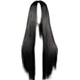 Amazon.com: Flonding 75cm 29.5 inches Black Wig Women's Long Straight Middle Part Synthetic Hair Wigs No bangs Cosplay Anime Halloween Costume Party Hair Wig for Women with Wig Cap : Clothing, Shoes & Jewelry
