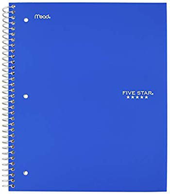 Amazon.com : Five Star Spiral Notebook, 5 Subject, College Ruled Paper, 200 Sheets, 11" x 8-1/2", Blue (73635) : Office Products