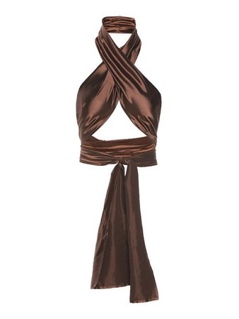 2021 Cropped Wrap Halter Tank Top Brown ONE SIZE In Tank Tops & Camis Online Store. Best For Sale | Emmiol.com