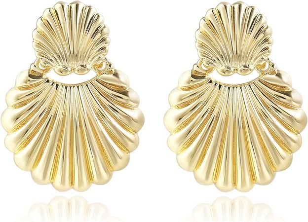 Amazon.com: Gold Dangle Earrings Statement 14K Gold Plated Metal Shell Drop Earrings For Women: Clothing, Shoes & Jewelry
