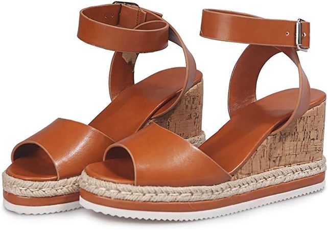 Amazon.com | baobeijiadao Women's Classic Espadrille Wedge Sandals Open Toe Ankle Strap Platform Heel Sandals | Platforms & Wedges