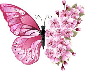 Flower butterfly with pink sakura Stock Vector | Adobe Stock