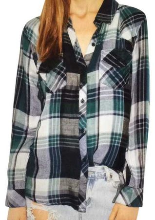 Rails Hunter Green Navy Blue White Kendra Plaid Flannel Button-down Top Size 2 (XS) - Tradesy
