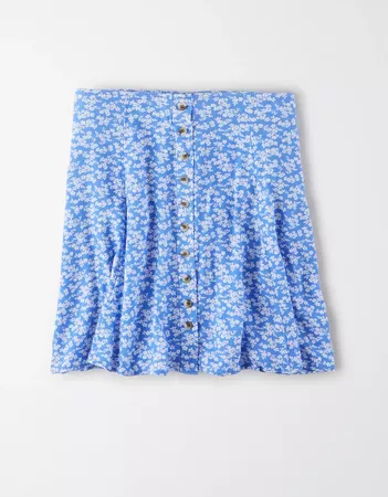 AE High-Waisted Button Front Mini Skirt blue