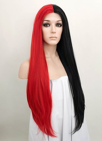 Half Red Half Black Wig LF1713