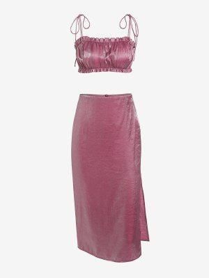 silky pink cropped tank and maxi skirt
