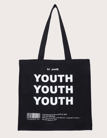 SHEIN Black ‘YOUTH’ Tote Bag