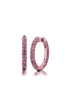 18k White Gold Large Pink Sapphire 3 Sided Hoop Earrings In Pink Rhodium By Graziela | Moda Operandi