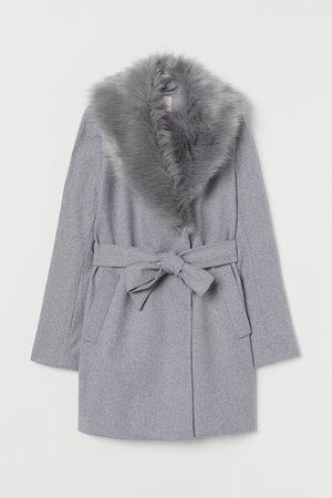 Coat with Faux Fur Collar - Light gray melange - Ladies | H&M US