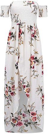 SVALIY Women Floral Off The Shoulder Split Chiffon Maxi Beach Dresses Wedding Party at Amazon Women’s Clothing store