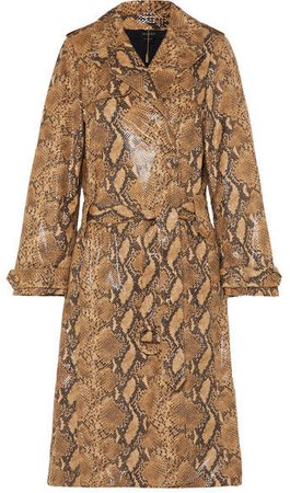 Spectrum Snake-effect Faux Leather Trench Coat - Brown