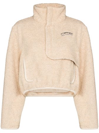 Off-White embroidered-logo shearling cropped jacket - FARFETCH