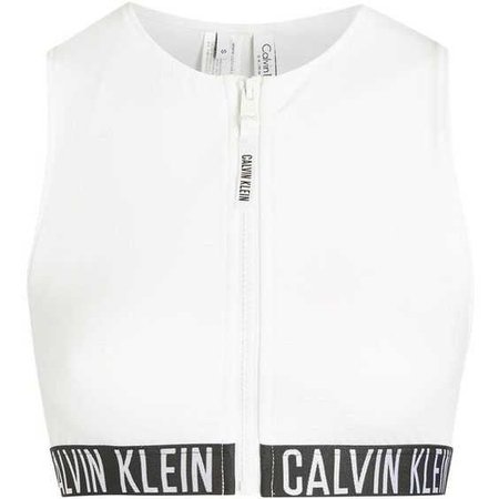 Crop Rash Vest Top by Calvin Klein ($70) ❤ liked on Polyvore featuring tops, white, calvin klein tank top, white tops, calvin klein tank, white tank top and cropped top