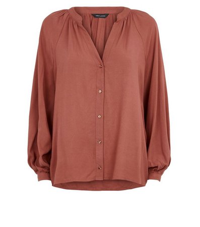 Rust Grandad Collar Button Front Shirt | New Look