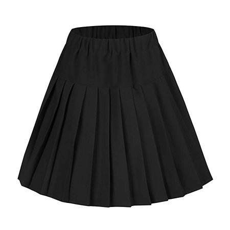 Urban CoCo Women's Elastic Waist Tartan Pleated School Skirt (X-Large, Solid Balck) at Amazon Women’s Clothing store